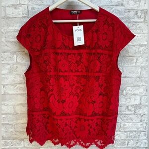 YOINS sleeveless blouse red‎ lace floral women’s 3XL fully lined NWT